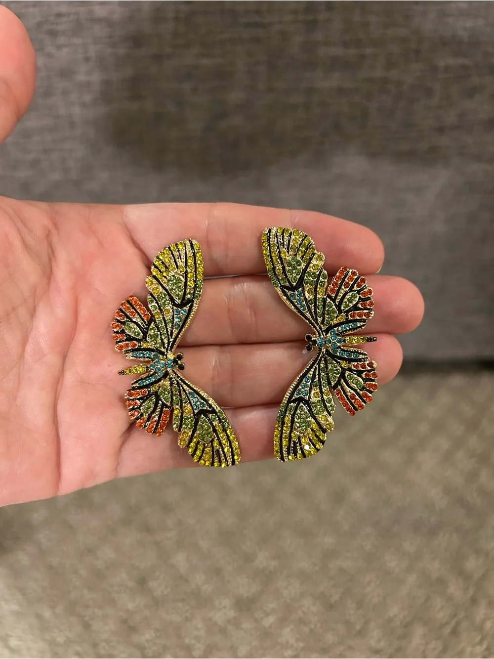 Zara Multicolor Crystal Butterfly Wing Earrings - Yellow, Green, Blue, Orange